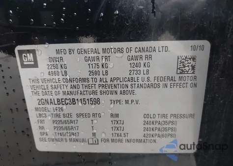 2011 Chevrolet Equinox Ls from USA, damaged, VIN 2GNALBEC3B1151598